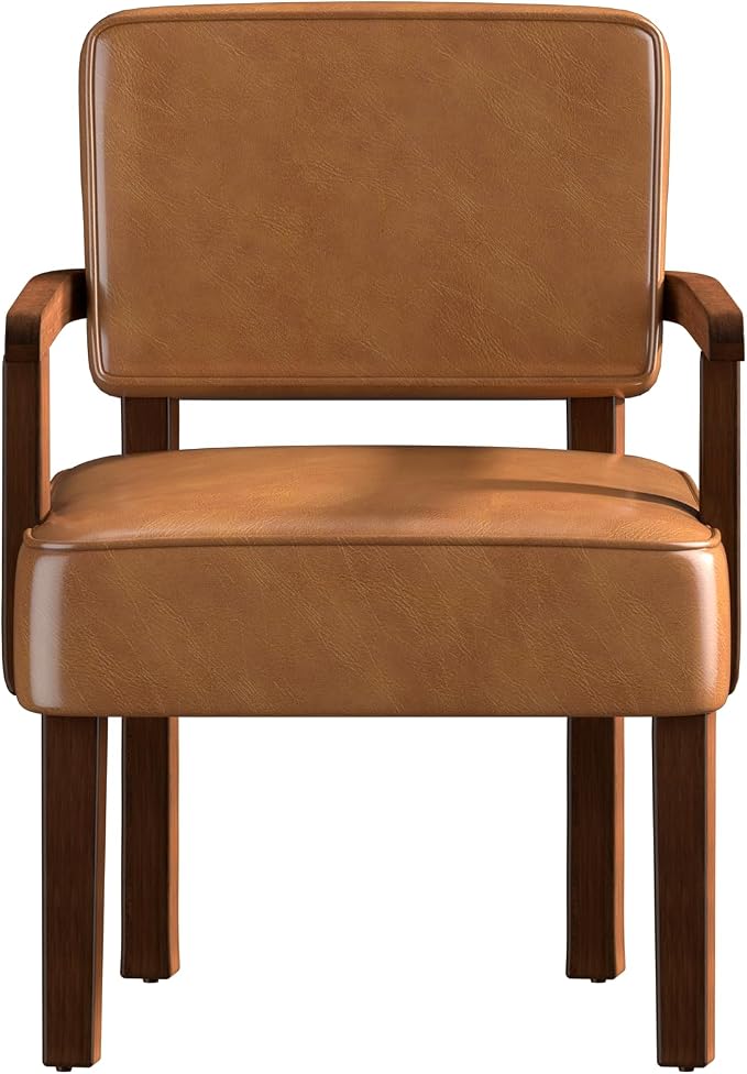FAGAGA Accent Chair, PU Leather Living Room Chairs Oversized with Soft Seat and Armrests, Armchair for Bedroom, Dinning, Reading, Waiting Rooms (Leather Brown)