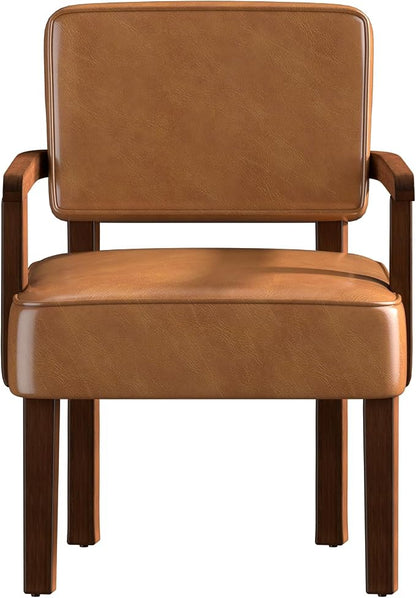 FAGAGA Accent Chair, PU Leather Living Room Chairs Oversized with Soft Seat and Armrests, Armchair for Bedroom, Dinning, Reading, Waiting Rooms (Leather Brown)