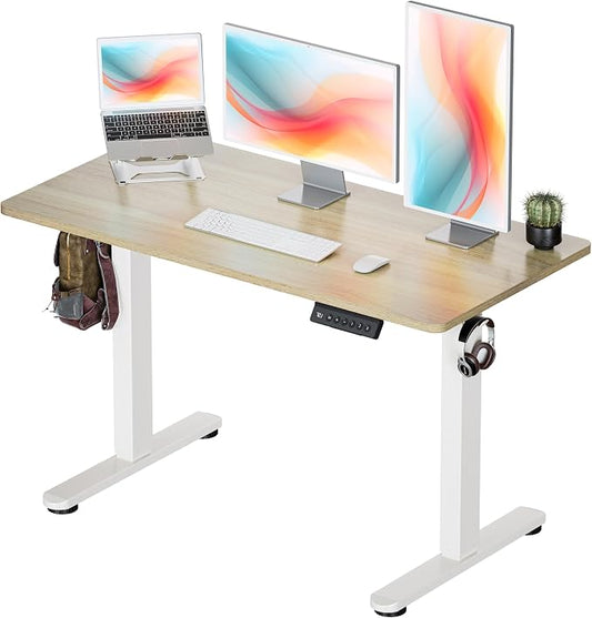 Okin Standing Desk Electric Adjustable Computer Desks, Whole Piece Stand up Desk Office Gaming Home Office Memory Desks 48x24 inches Cream Pecans