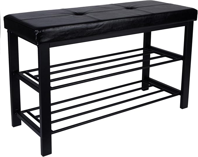 Simplify Storage Bench, Shoe Rack, Ottoman, Tufted, Padded Seating for Entryway, Bedroom, Closet & Hallway, Black