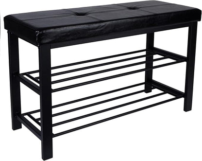 Simplify Storage Bench, Shoe Rack, Ottoman, Tufted, Padded Seating for Entryway, Bedroom, Closet & Hallway, Black