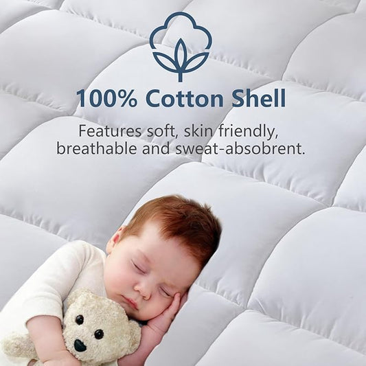 CozyLux Twin Size Mattress Pad Pillow Top Cotton Cooling Mattress Topper 8-21" Deep Pocket Mattress Cover Quilted Fitted Cooling 450GSM Mattress Protector (39x75 inch,White)