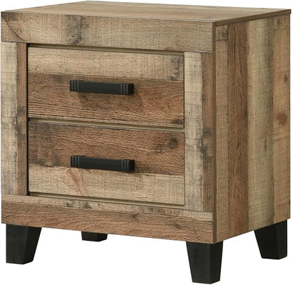 Kings Brand Furniture 3-Piece Queen Bedroom Set with 2 Nightstands | Antique natural finish, engineered wood, queen bed, 2 matching nightstands, traditional style, master or guest bedroom