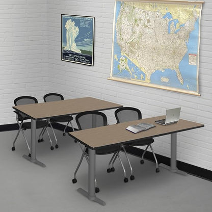 Romig Pillar 42 x 24 in. Steel T-Base Training Seminar Table- Noble Oak/Grey Base