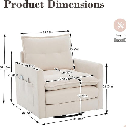 Swivel Accent Chair, Modern Swivel Barrel Chair for Living Room, 360 Degree Comfy Square Accent Barrel Chair, Upholstered Sofa Armchair for Bedroom,Reading, Chenille, Beige