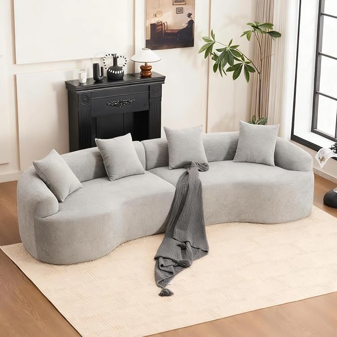 110.2" Curved Sectional Sofa,Luxury Wood Grain Chenille Fabric, Oversized Sectional Sofa,Compression Curved Couch for Living Room,No Assembly Needed (Grey, 110.2 Inch)
