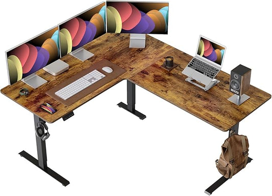 Cubiker L Shaped Standing Desk - 63 x 55 Inch Electric Adjustable Height Corner Standing Desk, Ergonomic Sit Stand Up Table, Splice Board for Home Office, Rustic Brown