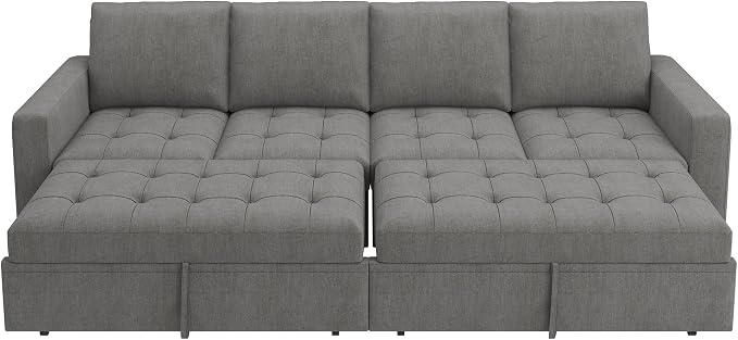 HONBAY Modular Sectional Sleeper Sofa with Pull Out Couch Bed, Convertible Sectional Couches for Living Room,Warm Grey