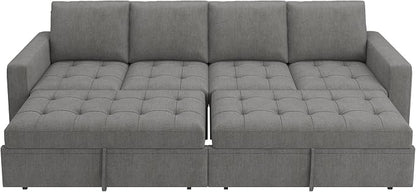 HONBAY Modular Sectional Sleeper Sofa with Pull Out Couch Bed, Convertible Sectional Couches for Living Room,Warm Grey