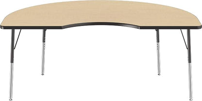 FDP Kidney Activity School and Office Table (48 x 72 inch), Standard Legs with Swivel Glides for Collaborative Seating Environments, Adjustable Height 19-30 inches - Maple Top and Black Edge
