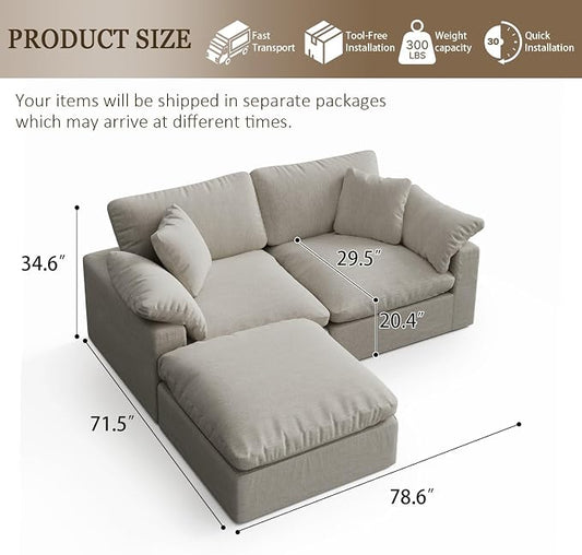 Modular Cloud Sofa,Convertible 3-Seater Set,Extra Deep Seat Down Filled Seat, Washable & Replaceable Cushion Covers for Living Room,Apartment,Light Beige