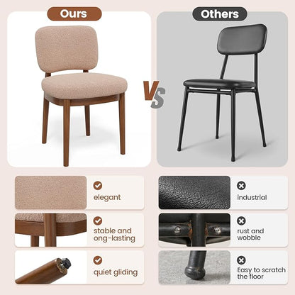 Wooden Dining Chairs Set of 6, Boucle Upholstered Kitchen Chairs with Solid Wood Legs, Mid Century Modern Dining Chairs, Farmhouse Side Chair with Hardwood Frame for Dining Room, Khaki