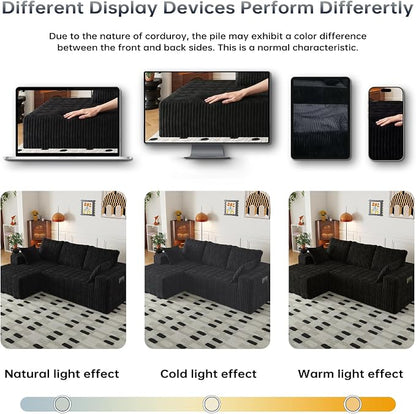 Cloud Boneless Sectional Couches with Oversized Chaise for Living Room, Modular L Shaped Couch with Deep Seat, Memory Foam Compressed 3 Seater Sofa for Apartment