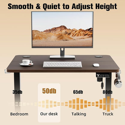 ERGOMAKER Electric Standing Desk, 31.5" x 23.6" Height Adjustable Sit Stand Desk with Splice Board for Home Office, Computer Desk Memory Preset (Black Frame, Walnut Desktop)