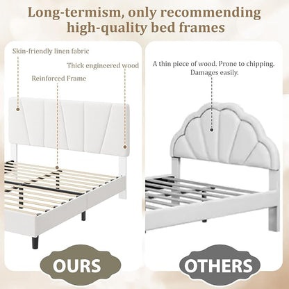 GarveeHome Queen Size Bed Frame with Upholstered Headboard, Modern Fabric Platform Bed Frame with Wooden Slat Support, Adjustable Headboard, No Box Spring Needed, Noise-Free, for Bedroom