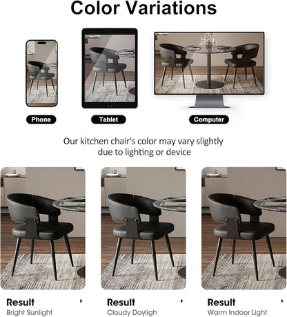 Dining Chairs Set of 6, Modern Upholstered Faux Leather Kitchen Chairs with Curved Back, Easy to Assemble & Clean for Dining Room, Restaurant, Cafe, Black