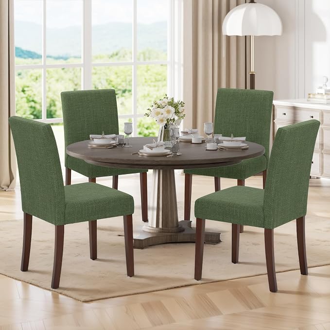 MALOL Upholstered Dining Chairs Set of 4, Modern Fabric Dining Room Chair, Wooden Dining Chair, Kitchen Side Chairs, Farmhouse Dinner Chair with High Back for Kitchen, Green