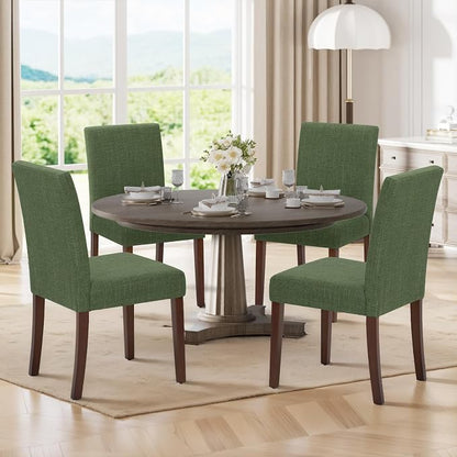 MALOL Upholstered Dining Chairs Set of 4, Modern Fabric Dining Room Chair, Wooden Dining Chair, Kitchen Side Chairs, Farmhouse Dinner Chair with High Back for Kitchen, Green