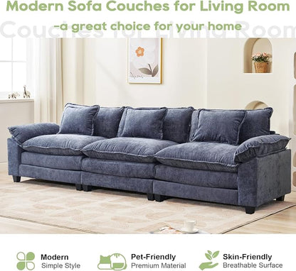 Oprisen 120" Modular Sectional Sofa, Comfy Cloud Couch Sectional, Chenille Sofa Sleeper Deep Seat Sofa with Throw Pillows for Living Room (Blue, 120"- 3 Seater)