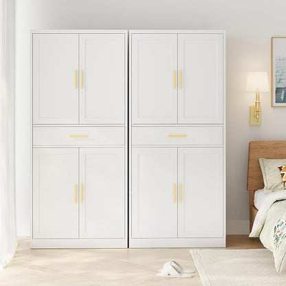 Metal Kitchen Pantry Cabinet, 71"Tall Cabinet with 1 Drawer, Doors and 2 Adjustable Shelves, Pantry Cabinets for Kitchen Storage, Metal Storage Cabinet for Kitchen, Dining Room, Living Room- White