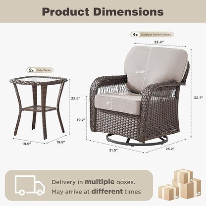Belord 6 Piece Patio Set with Swivel Chairs,Patio Furniture for Deck Porch Garden,Outdoor Seating Conversation Furniture,Beige