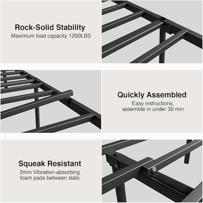 Novilla Metal Bed Frame Queen Size - Modern Minimalist Victorian Style with Headboard/Footboard, Heavy-Duty Steel Slats/Underbed Storage/No Box Spring Needed/Easy Assembly/Noise Free/Black