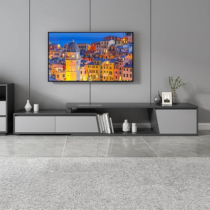 homary Extendable TV Stand with 3 Drawers Minimalist Rectangle Entertainment Center TV Console Up to 110" (70.9”W-110.2”W) (Gray)