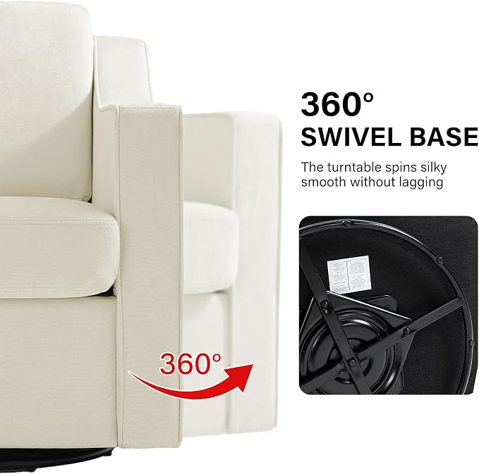 Swivel Accent Chair, Modern Round Barrel Arm Chair for Living Room, Bedroom, Comfy Club Reading Chairs for Adults (Chenille Beige, Set of 1)