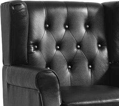 Faux Leather Accent Chair, High Back Wingback Chair Upholstered Armchair for Living Room, Comfy Single Sofa Bedroom Reading Seat with Solid Wood Legs - Black