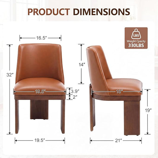 RIVOVA Upholstered Dining Chairs Set of 4, Modern Wooden Dining Room Chair PU Leather Kitchen Chairs Farmhouse Dinner Chair, Brown