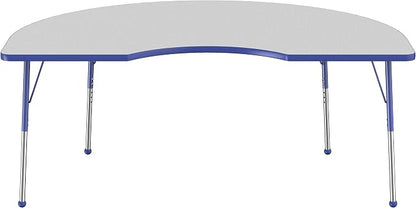 FDP Kidney Activity School and Office Table (48 x 72 inch), Standard Legs with Ball Glides for Collaborative Seating Environments, Adjustable Height 19-30 inches - Gray Top and Blue Edge