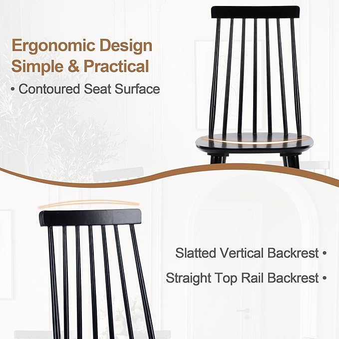 DUHOME Black Windsor Wooden Dining Chairs Set of 6, Wood Dining Room Chair Black Spindle Side Kitchen Room Country Farmhouse Chairs