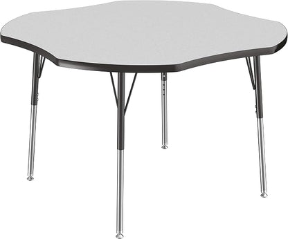 FDP Clover Activity School and Office Table (48 x 48 inch), Standard Legs with Swivel Glides for Collaborative Seating Environments, Adjustable Height 19-30 inches - Gray Top and Black Edge