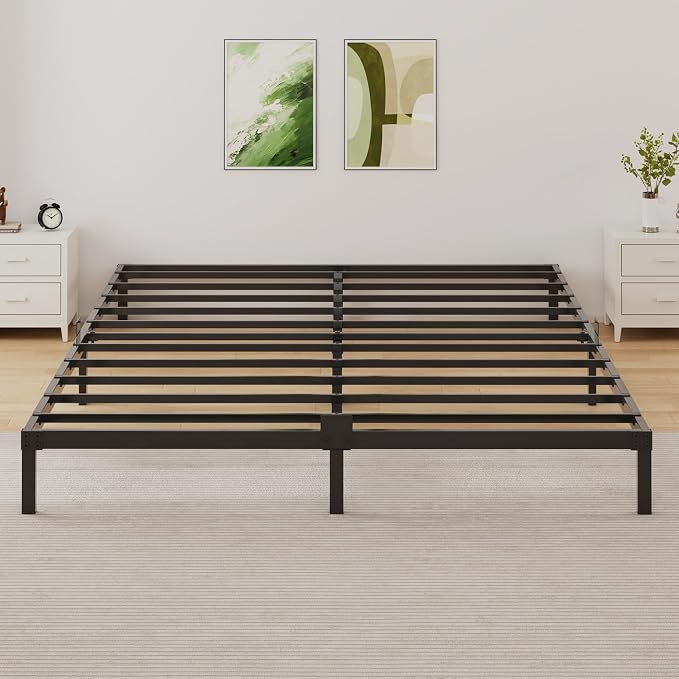 6 Inch Low Profile Full Size Bed Frame, Noise-Free Heavy Duty Metal Platform with Mattress Stopper, No Box Spring Needed, Easy Assembly Steel Support, Black