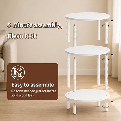 Side Table, 3-Tier Oval Accent Small End Table, Modern Oval Nightstand Accent Table for Small Space, Bedrooms, Living Room, Easy to Assemble, White