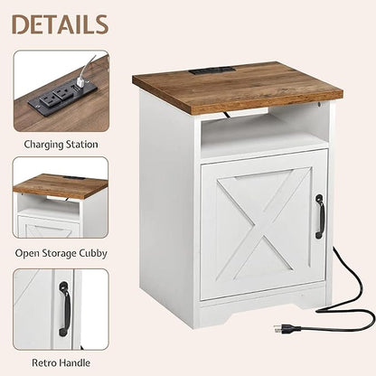 LUXOAK 3-Piece Farmhouse Living Room Table Sets, Includes 1 x Coffee Table, 2 x End Tables with Charging Station & USB Ports, Rustic Coffee Table Set of 3, Distressed White