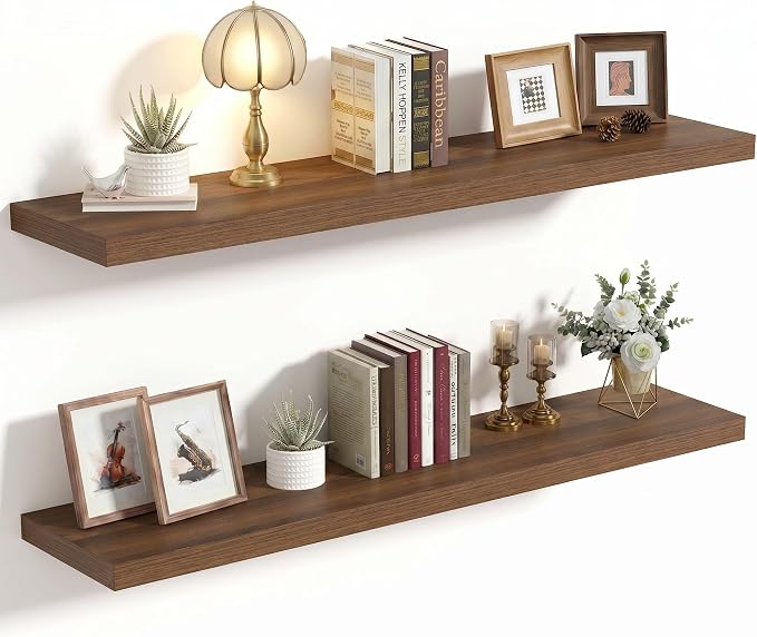 Vivelove 36 Inches Floating Shelves Wall Mounted, 10" Deep Wall Shelves for Bedroom, Bathroom, Living Room, Kitchen, Office, Home Decor, Modern Shelf, Set of 2, Walnut, 36x10.2x1.5