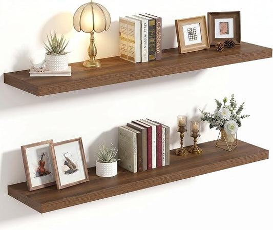 Vivelove 36 Inches Floating Shelves Wall Mounted, 10" Deep Wall Shelves for Bedroom, Bathroom, Living Room, Kitchen, Office, Home Decor, Modern Shelf, Set of 2, Walnut, 36x10.2x1.5