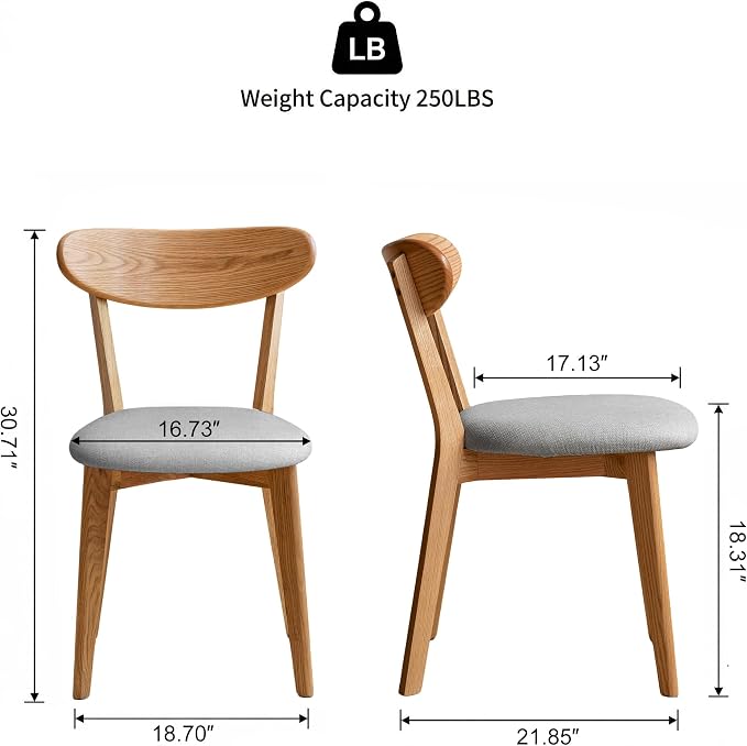 100% Solid Wood Dining Chairs,Mid Century Modern Dining Chairs with Rounded Backrest,Kitchen,Dining Room Chairs Set of 1/2/4 (4, Original Color Grey Upholstery)