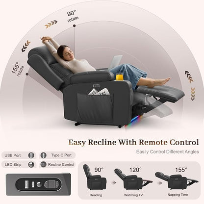 Extra Wide Seat Recliner Chair with Heat and Back Massage, Electric Power Oversized Reclining Chair Infinite Position with Storage Armrests & 2 Cup Holders for Living Room, Manual Recliners