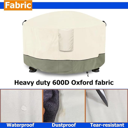Fire Pit Cover,Outdoor Heavy Duty 600D 100% Waterproof Fire Pit Cover Round,Weatherproof Firepit Covers Round 32" Dia x 24" H,Beige
