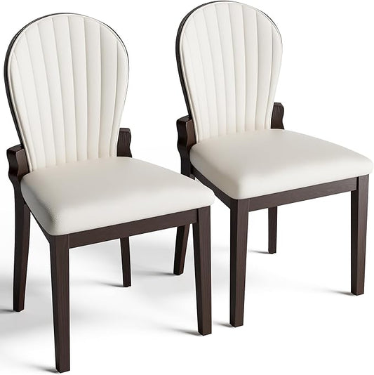 LIKIMIO Dining Chairs Set of 2, Leather Dining Chairs with Solid Wood Frame, Modern Dining Room Chairs with 350lbs Capacity and 19.6" Wide Seat, Upholstered Kitchen Chairs for Adults, Beige