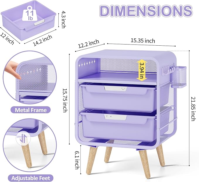 SYKIARIOL Kids Nightstand,Girls Bedside Table,Night Side Table,Kids Night Stand,End Tables Bedroom,Purple Cute Nightstand with Storage Drawer for Girls