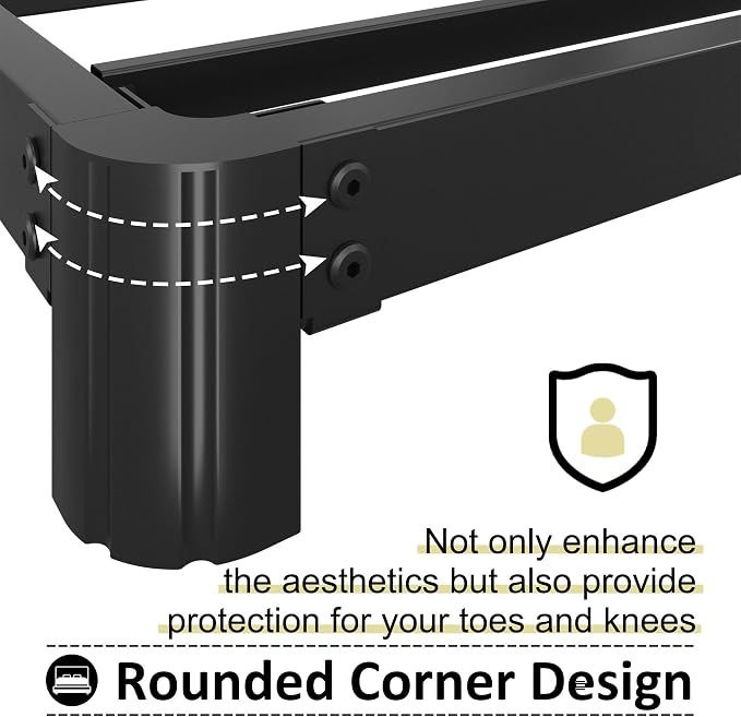 Yicensen 4 Inch Low Profile King Bed Frame with Rounded Corner Legs Heavy Duty Metal King Size Platform Bed Frame No Box Spring Needed, Easy Assembly, Noise Free, Black.