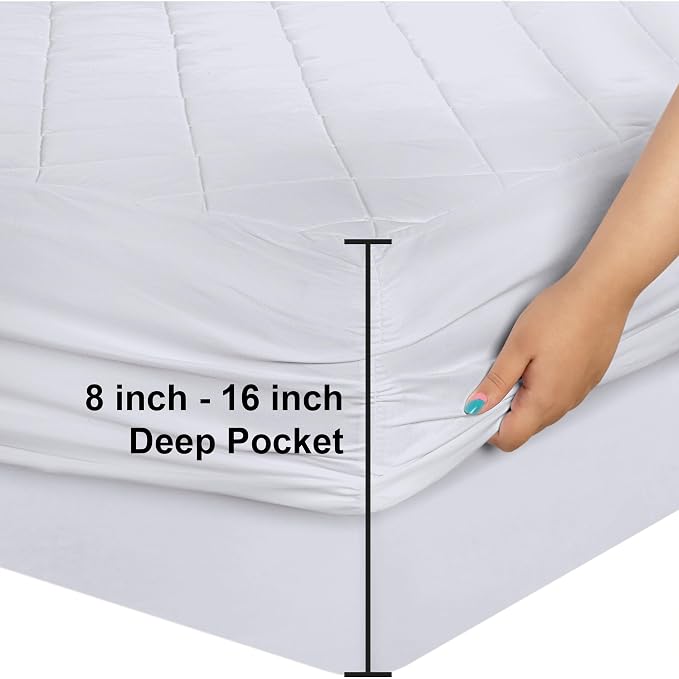 Quilted Fitted Mattress Pad, Full Mattress Protector Topper with Deep Pocket Stretches up to 16 Inches, Machine Washable Mattress Cover by Utopia Bedding (White, Pack of 10)
