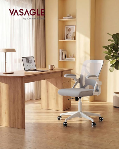 VASAGLE Ergonomic Mesh Office Chairs with Adjustable Lumbar Support, 90-105° Tilt Function, Wide Seat, Flip‑Up Armrests, Computer Desk Chairs for Home Office, Set of 2, Dove Gray