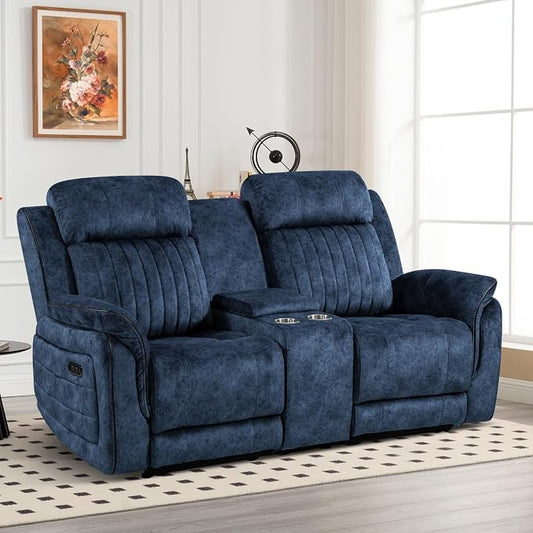 Power Reclining Loveseat with Zero Gravity, Adjustable Headrest, Power Reclining Loveseat with Console, USB/Type-C Ports, Electric 2-Seat Recliner Couch for Living Room(Blue, Loveseat)