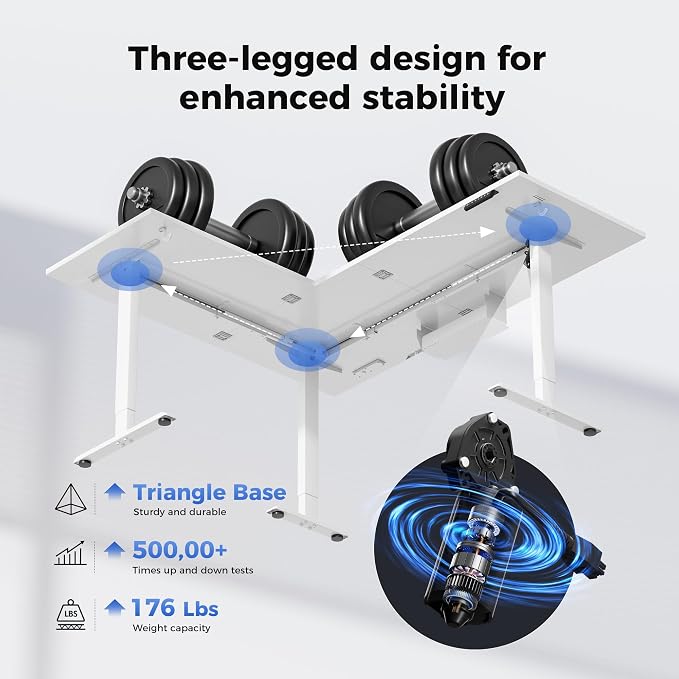 Agilestic Electric L Shaped Standing Desk 75 x 61 Inch with Power Outlet, Height Adjustable Corner Stand up Desk with Cable Management,Sit Stand Home Office Workstation with Splice Board, White