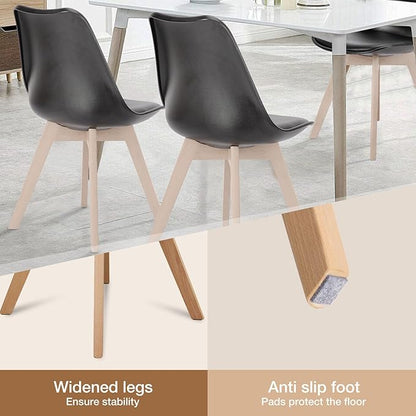 OLIXIS Dining Chairs Set of 4, Mid Century Modern Accent Chairs with Curved Backrest and Wood Legs, PU Leather Upholstered Kitchen Side Chair for Living Room, Bedroom, Outdoor Patio, Black