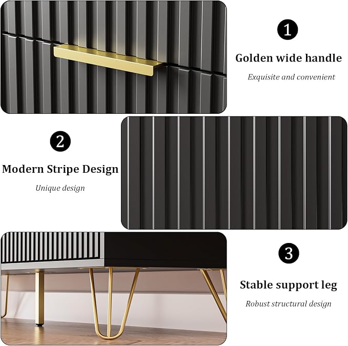 MAISONARIA Black Dresser for Bedroom, 7 Drawer Dresser with Gold Pulls, Wide Chest of Drawers for Bedroom, Entryway, 47.2" L x 15.7" D x 31.4" H